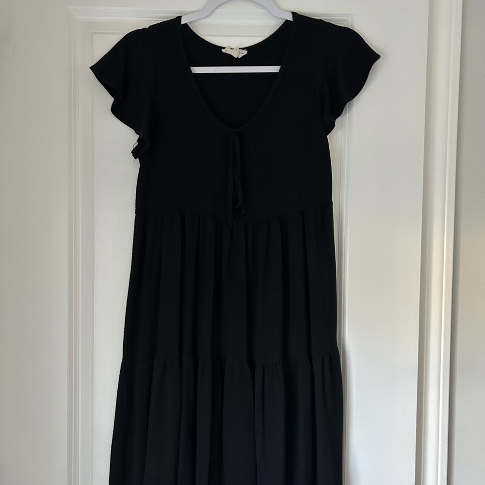 See You Monday Black Sundress with Flutter Sleeves